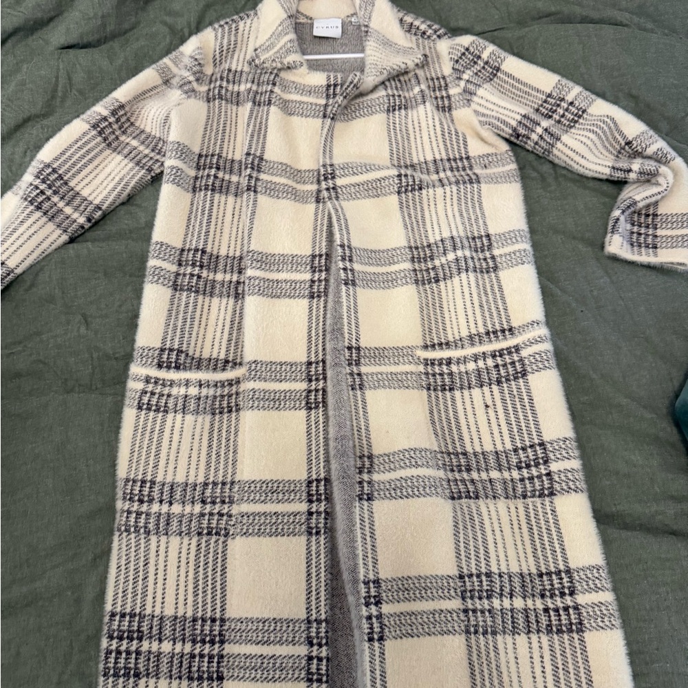 Cyrus White and Black Trench Coat Timeless Plaid Design